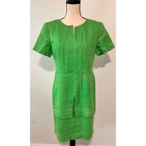 Plaza South Petite Green Linen Straight Tier Dress, 10
